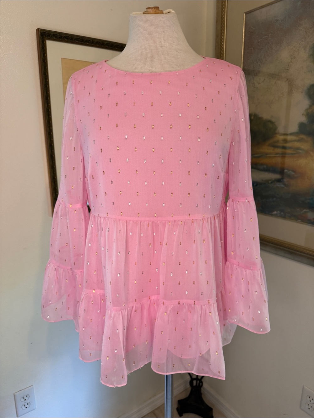 Lilly Pulitzer Pink Tiered Ruffle Zazie Women's Top w/Gold & Silver Detailing SM